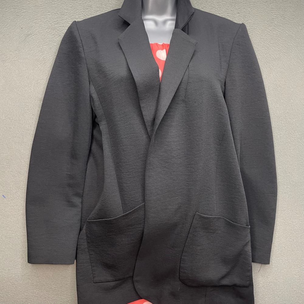 Cartonnier‎ Anthropologie Women's 6 Black Open Front Longline Blazer Silk Blend